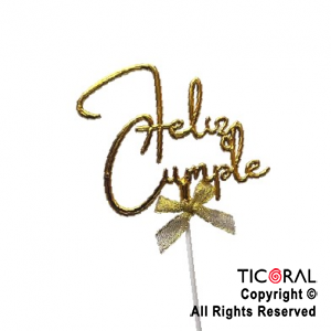 CAKE TOPPER FELIZ CUMPLE ORO X 1